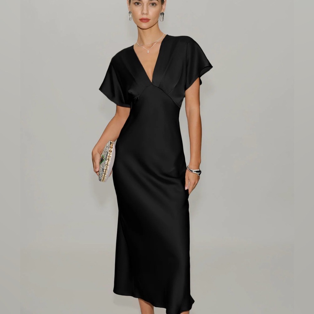 Rielle Black Satin Midi Dress